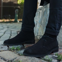 New Handmade Black Chukka Hiking Suede Lace Up Boot - Thumbnail 1