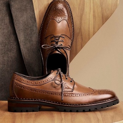 Handmade classic chocolate brown wingtip oxfords  brogue leather lace up shoes - Thumbnail 5