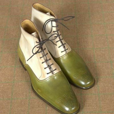 Olive green suede brogue toe lace up fastening festival boot for mens