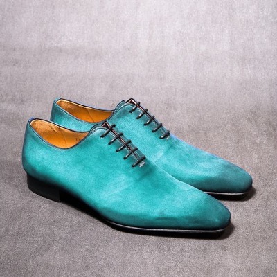 Classic aqua suede handmade suede lace up men's shoes - Thumbnail 5