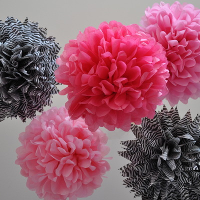 10 paper pom poms | bridal shower | princess party | birthday | zebra print