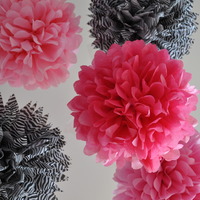 10 Paper Pom Poms | Bridal Shower | Princess Party | Birthday | Zebra Print - Thumbnail 1