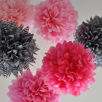 10 Paper Pom Poms | Bridal Shower | Princess Party | Birthday | Zebra Print - Thumbnail 2