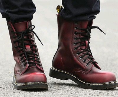 Men Burgundy Leather Long Boots, Hiking Boots for Men