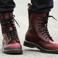 Men Burgundy Leather Long Boots, Hiking Boots for Men - Thumbnail 4
