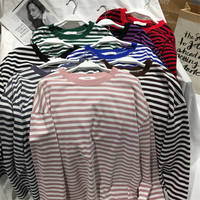 Cute Casual Stripe Round Neck Long Sleeve Tee Shirt T-shirt Top Plus Oversized Baggy E-Girl Kawaii Korean Japanese Harajuku Retro Streetwear - Thumbnail 2