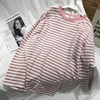 Cute Casual Stripe Round Neck Long Sleeve Tee Shirt T-shirt Top Plus Oversized Baggy E-Girl Kawaii Korean Japanese Harajuku Retro Streetwear - Thumbnail 5