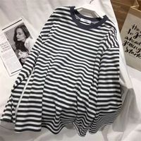 Cute Casual Stripe Round Neck Long Sleeve Tee Shirt T-shirt Top Plus Oversized Baggy E-Girl Kawaii Korean Japanese Harajuku Retro Streetwear - Thumbnail 7