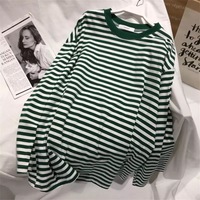 Cute Casual Stripe Round Neck Long Sleeve Tee Shirt T-shirt Top Plus Oversized Baggy E-Girl Kawaii Korean Japanese Harajuku Retro Streetwear - Thumbnail 8