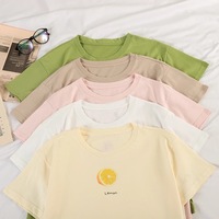 Cute Summer Casual Fruit Print O Neck Short Sleeve Tee Shirt T-shirt Top Loose Oversized E-Girl Kawaii Korean Japanese Harajuku Retro Streetwear - Thumbnail 2