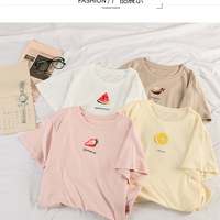 Cute Summer Casual Fruit Print O Neck Short Sleeve Tee Shirt T-shirt Top Loose Oversized E-Girl Kawaii Korean Japanese Harajuku Retro Streetwear - Thumbnail 3