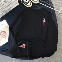  Cute Casual Summer Cartoon Funny Embroidery Loose Oversized Long Sleeve Tee Shirt T-shirt Top E-Girl Kawaii Korean Japanese Harajuku Retro Streetwear - Thumbnail 2