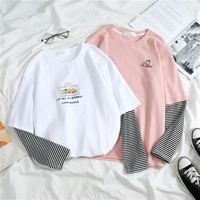 Cute Casual Letter Stripe Patchwork Long Sleeve Tee Shirt T-shirt Top Spring Summer O-neck E-Girl Kawaii Korean Japanese Harajuku Retro Streetwear - Thumbnail 9
