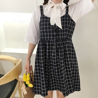 Cute summer preppy loose casual plaid checkered tank dress e-girl kawaii korean japanese harajuku retro streetwear - Thumbnail 5