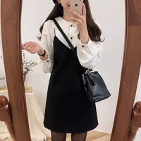 Cute 2pcs Summer Preppy White Ruffle Peterpam Collar Black Vintage V Dress E-Girl Kawaii Korean Japanese Harajuku Retro Streetwear - Thumbnail 2