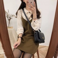 Cute 2pcs Summer Preppy White Ruffle Peterpam Collar Black Vintage V Dress E-Girl Kawaii Korean Japanese Harajuku Retro Streetwear - Thumbnail 1