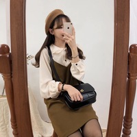 Cute 2pcs Summer Preppy White Ruffle Peterpam Collar Black Vintage V Dress E-Girl Kawaii Korean Japanese Harajuku Retro Streetwear - Thumbnail 3