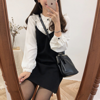 Cute 2pcs Summer Preppy White Ruffle Peterpam Collar Black Vintage V Dress E-Girl Kawaii Korean Japanese Harajuku Retro Streetwear - Thumbnail 6