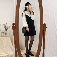 Cute 2pcs Summer Preppy White Ruffle Peterpam Collar Black Vintage V Dress E-Girl Kawaii Korean Japanese Harajuku Retro Streetwear - Thumbnail 7