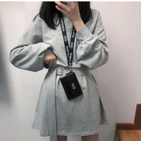 Cute Solid Color Long Sleeve T-shirt Shirt Dress With Belt Loose Oversized Woman Spring Autumn E-Girl Kawaii Korean Japanese Harajuku Retro Streetwear - Thumbnail 2