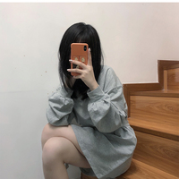 Cute Solid Color Long Sleeve T-shirt Shirt Dress With Belt Loose Oversized Woman Spring Autumn E-Girl Kawaii Korean Japanese Harajuku Retro Streetwear - Thumbnail 1