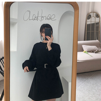 Cute Solid Color Long Sleeve T-shirt Shirt Dress With Belt Loose Oversized Woman Spring Autumn E-Girl Kawaii Korean Japanese Harajuku Retro Streetwear - Thumbnail 3