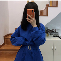 Cute Solid Color Long Sleeve T-shirt Shirt Dress With Belt Loose Oversized Woman Spring Autumn E-Girl Kawaii Korean Japanese Harajuku Retro Streetwear - Thumbnail 5