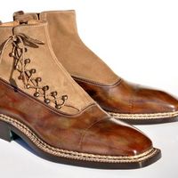 Custom Handmade Men's Brown Side Lace Up Fastening Dress Boot - Thumbnail 1