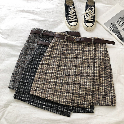 Cute Plaid Irregular Sweet High Waisted A-line Mini Skirt Vintage Autumn Casual School Girl E-Girl Kawaii Korean Japanese Harajuku Retro Streetwear