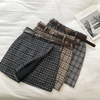 Cute Plaid Irregular Sweet High Waisted A-line Mini Skirt Vintage Autumn Casual School Girl E-Girl Kawaii Korean Japanese Harajuku Retro Streetwear - Thumbnail 3