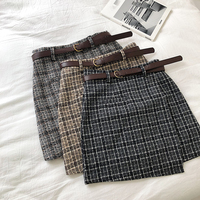 Cute Plaid Irregular Sweet High Waisted A-line Mini Skirt Vintage Autumn Casual School Girl E-Girl Kawaii Korean Japanese Harajuku Retro Streetwear - Thumbnail 4