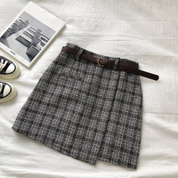 Cute Plaid Irregular Sweet High Waisted A-line Mini Skirt Vintage Autumn Casual School Girl E-Girl Kawaii Korean Japanese Harajuku Retro Streetwear - Thumbnail 6