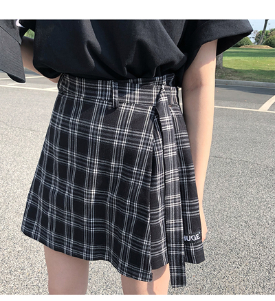 Cute Plaid Checkered High Waisted Mini Skirt Preppy School Girl Vintage Autumn Winter E-Girl Kawaii Korean Japanese Harajuku Retro Streetwear