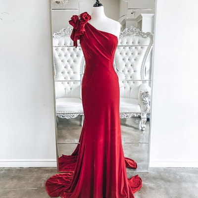 One shoulder mermaid prom dresses with beaded - Thumbnail 4