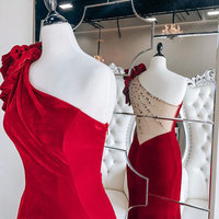 One Shoulder Mermaid Prom Dresses with Beaded - Thumbnail 2