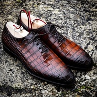 Handmade Mens Brown Crocodile Texture Lace up dress shoes Men alligators shoes - Thumbnail 1