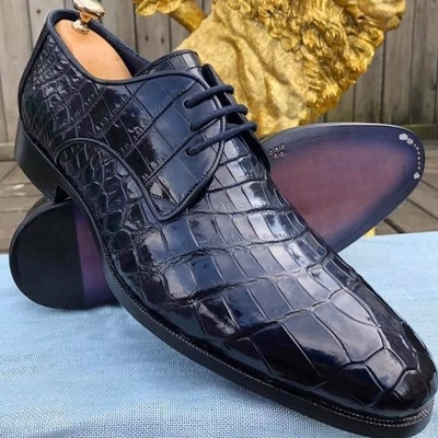 Men handmade black textured leather formal dress shoes with lace up closure
