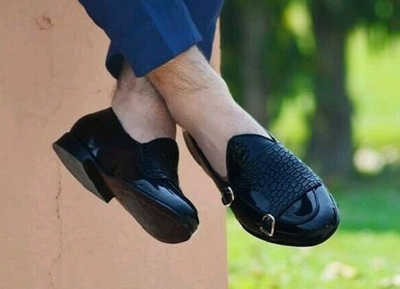 Handmade alligator style monk strap Black patent leather Loafers for men's