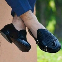 Handmade alligator style monk strap Black patent leather Loafers for men's - Thumbnail 4