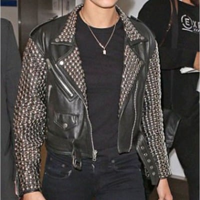 Handmade biker jacket, men's black zipper studded leather jacket - Thumbnail 1