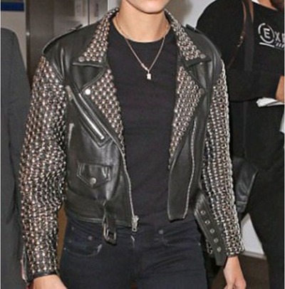 Handmade Biker Jacket, Men's Black Zipper Studded Leather Jacket