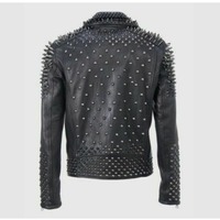 Handmade Studded Jacket, Men's Black Zipper Leather Retro Elegant Jacket - Thumbnail 1