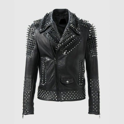 Handmade studded jacket, men's black zipper leather retro elegant jacket - Thumbnail 2