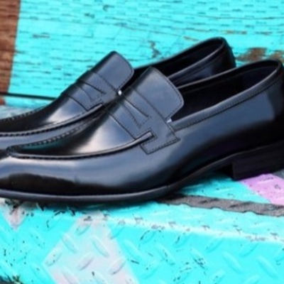 Luxury black leather handmade loafer shoes
