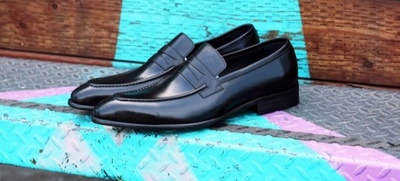 Luxury Black Leather Handmade Loafer Shoes