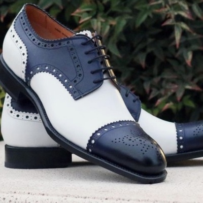 Limited edition navy white contrast cap toe oxfords brogue shoes - Thumbnail 3