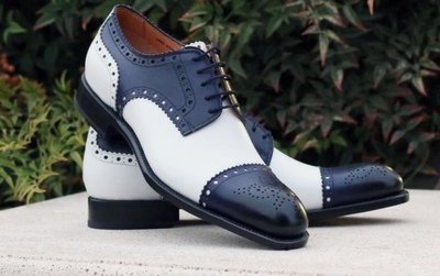 Limited Edition Navy White Contrast Cap Toe Oxfords Brogue Shoes