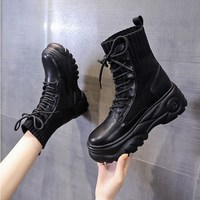Black Punk Style Platform Boots - Thumbnail 1