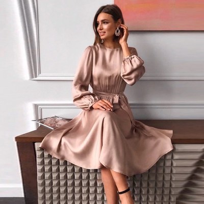 Gorgeous satin long sleeve elegant party dress - Thumbnail 3