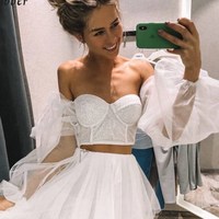 French Romantic Mesh Crop Top - Thumbnail 1